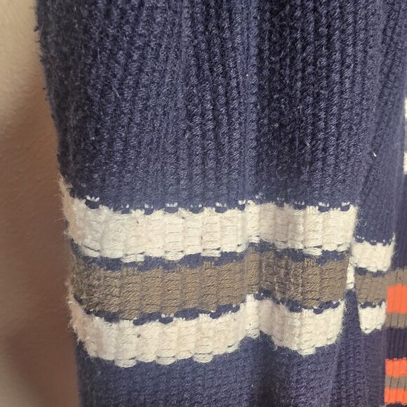 Vilagallo Navy Blue Multicolor Stripe Open Front Cardigan Fringe Shoulder S/M - Picture 10 of 16